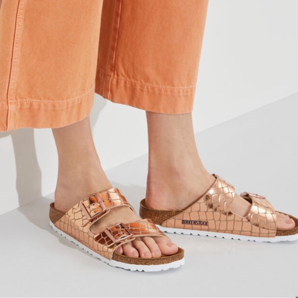 BNWT Birkenstock Arizona Gator Sandals Bronze - Picture 3 of 10